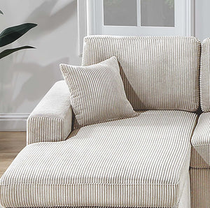 English Elm Modern Corduroy Three Piece Sectional Sofa with Chaise for Contemporary Living Rooms Ivory B011S02186