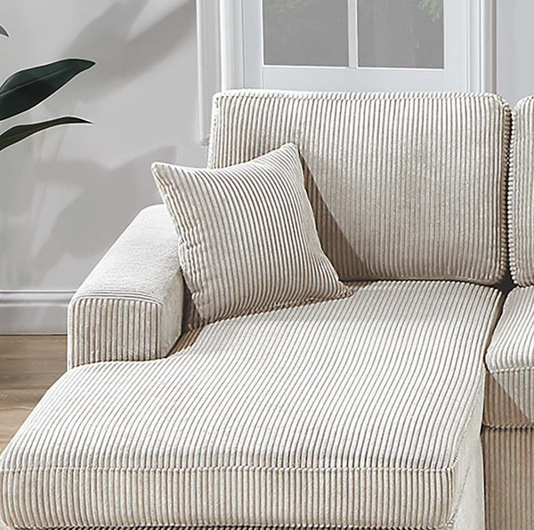 English Elm Modern Corduroy Three Piece Sectional Sofa with Chaise for Contemporary Living Rooms Ivory B011S02186
