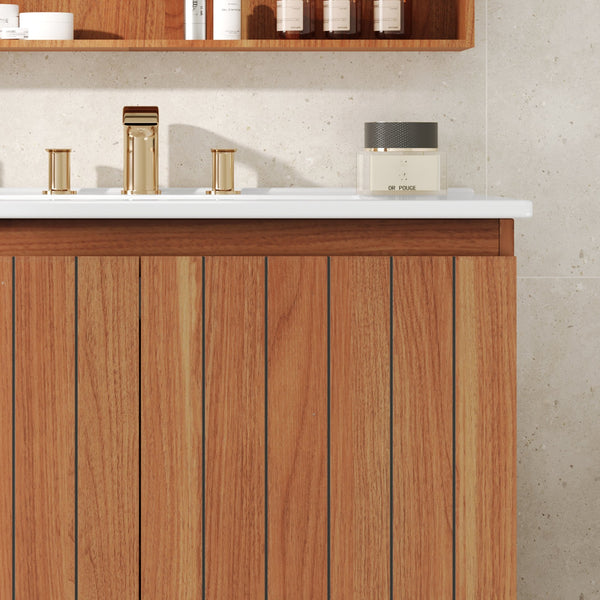 English Elm Christopher Knight Home® - 30" Modern Bathroom Vanity with Ceramic Sink, Natural Wood Grain, 45° Handle, Soft-Close, Ample Storage N817P245325N