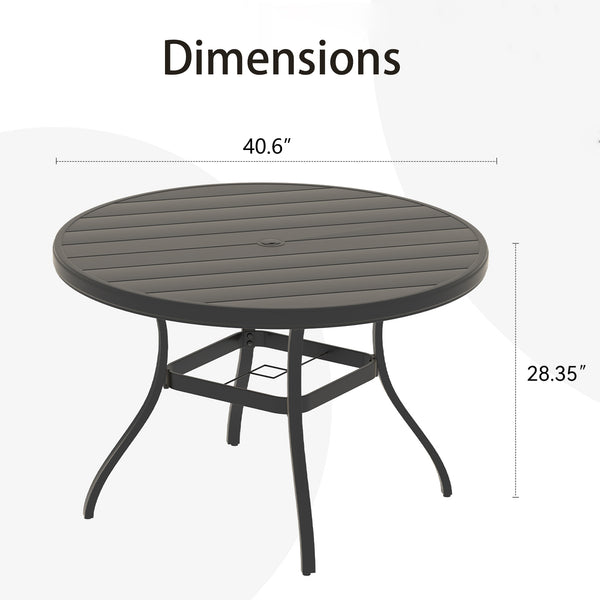 English Elm VRSHWO"Outdoor Round Patio Dining Table for 4-6, Powder-Coated Steel, Rust-Resistant with Umbrella Hole Black W213P332251