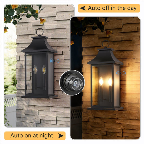 English Elm Dusk to Dawn Matte Black Outdoor Lantern 2-light Clear Glass Porch Wall Fixture W1340P456208
