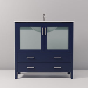 English Elm Navy 36" Bath Vanity with White Ceramic Top, Soft-Close Drawers & Chrome Faucet — Durable, Stylish B2731P260517