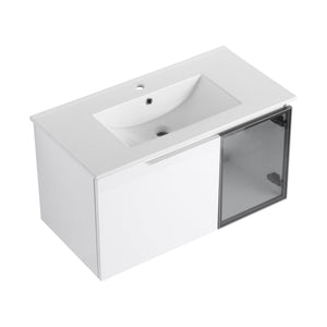 English Elm 36" Freestanding Bathroom Vanity Plywood Base Resin Sink Soft Close Storage W999S00525