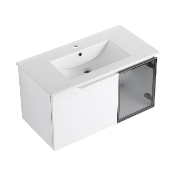 English Elm 36" Freestanding Bathroom Vanity Plywood Base Resin Sink Soft Close Storage W999S00525