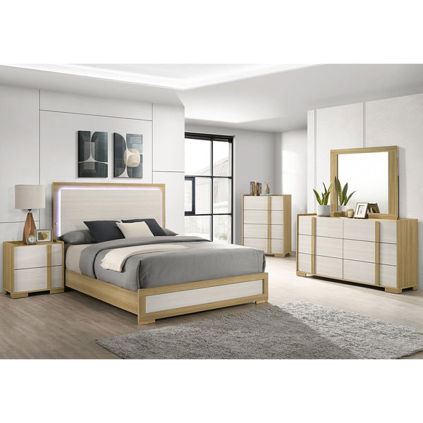 English Elm Lincoln Natural 5-Piece Queen Bedroom Set: Stylish Comfort, Illuminated Headboard & Ample Storage! B062S01367