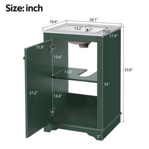 English Elm 20-inch Bathroom Vanity with Ceramic Sink, Modern Freestanding Single Vanity with Soft-Close Doors and Adjustable Shelf for Ample Organized Storage Green N710P317678F
