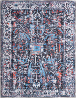 Unique Loom Mangata Mahtaab Machine Made Border Rug Black, Blue/Ivory/Light Blue/Peach/Red 10' 6" x 13' 1"