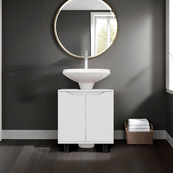 English Elm Londres Freestanding Bathroom Vanity Cabinet for Pedestal Sink, Double Doors, Shelves, White, 24.8"H B128P375289