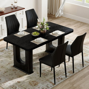 English Elm Table Black Textured Dining Set With 4 Ergonomic Pu Chairs - Modern, Durable & Stylish Design For Home W1151S04308-GIGA