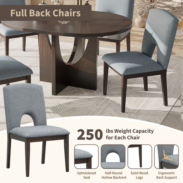 English Elm TOPMAX Solid Wood 5-Piece Extendable Round Dining Set with 16.2" Removable Leaf and Upholstered Chairs Espresso SP000062AAP