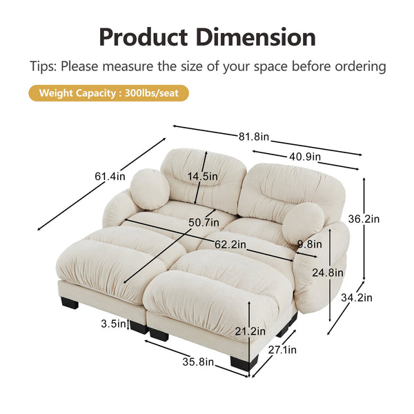 English Elm Teddy Fleece Modular Cloud Sofa with Curved Silhouette Ottomans and Lumbar Pillows Beige W5656S00039