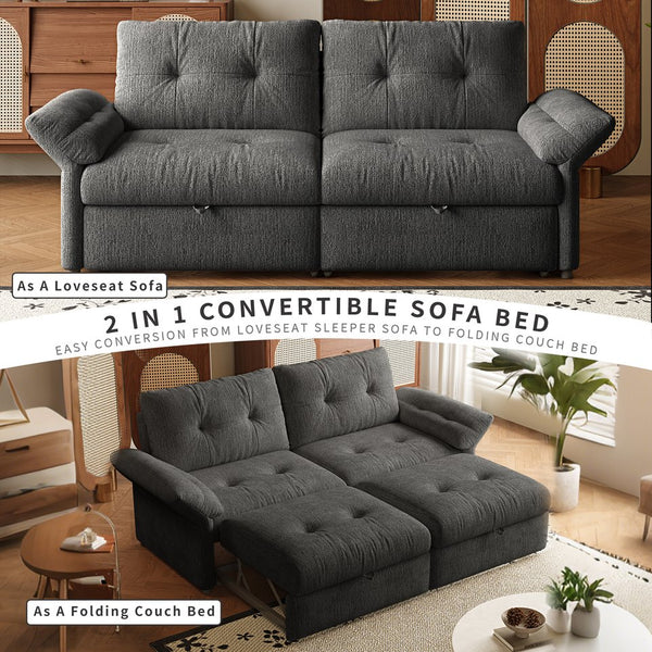 English Elm This Chenille Convertible Sofa Bed Seats Three and Unfolds Flat for Guests Easily Grey W3820S00046