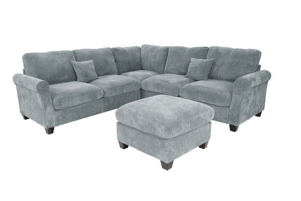 English Elm 4pc Corduroy Sectional Sofa Set with Ottoman Corner Wedge and Low-profile Modern Legs Fog B011S02224