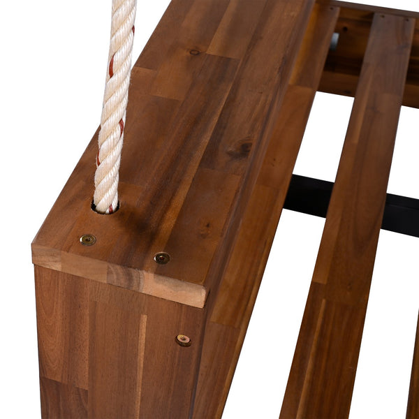 English Elm TOPMAX Twin Size Porch Swing Bed Crafted from Durable Acacia Wood with 400lb Capacity and Hemp Ropes Natural N717P210135N