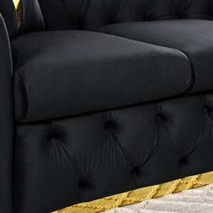 English Elm 2pcs Italian Velvet Chesterfield Sofa Set Tufted Three Seater with Gold Steel Legs W1191S00042