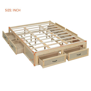 English Elm Queen Platform Bed with Six Storage Drawers Low Profile Frame for Modern Bedrooms Antique Natural N708P263022N-1