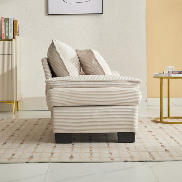 English Elm Corduroy Stylish Sleeper Sofa Loveseat with Dual-Layer Cushions & Two Support Pillows, Sturdy Frame Beige W676P184129