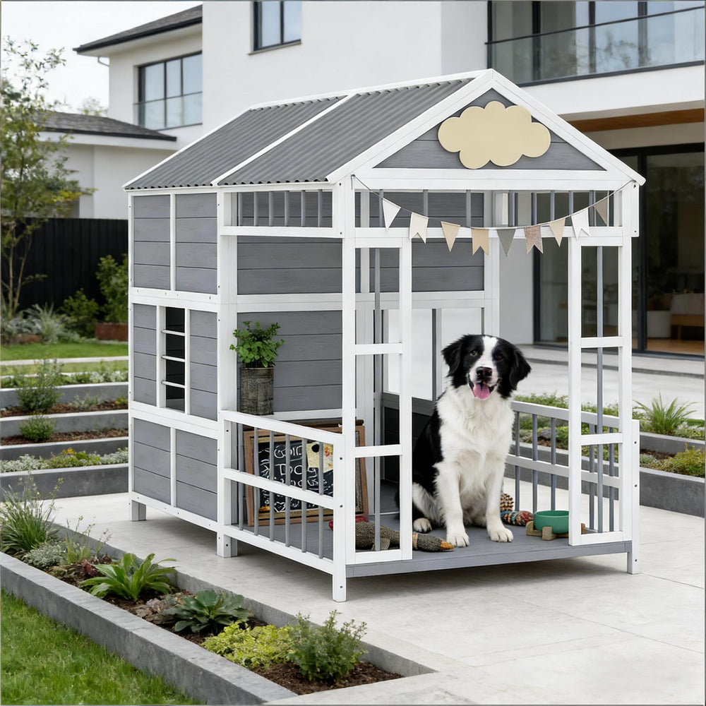 English Elm Spacious Fir Wood Backyard Chicken Coop Two Level Design with Nesting Boxes and Run T3971S00110