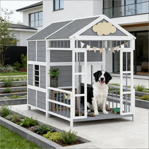 English Elm Spacious Fir Wood Backyard Chicken Coop Two Level Design with Nesting Boxes and Run T3971S00110