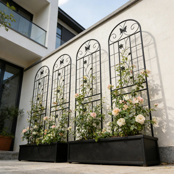 English Elm 4 Pack Powder-coated Metal Garden Trellis Panels Rustproof Climbing Plant Support Outdoor W1586P268028