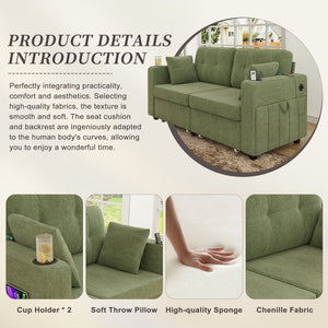 English Elm Sofas for Living Room Chenille Three Seat Couch with Usb Charging Storage and Cup Holder Olive W395S00146