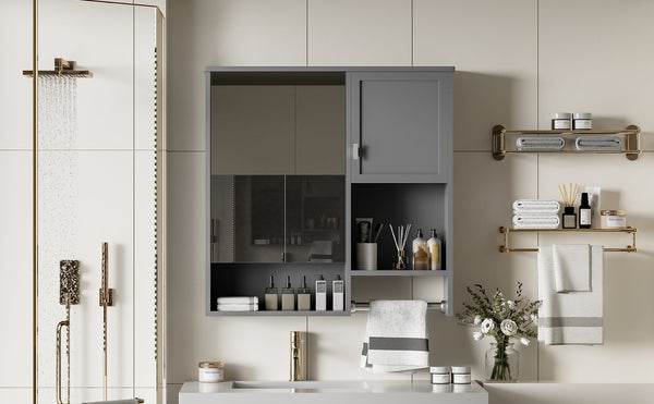 English Elm 29'' Wall Mounted Bathroom Cabinet with Mirror Towel Bar and Adjustable Shelving N710P209440E