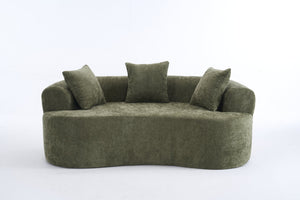 English Elm Crescent-shaped Chenille Loveseat Low Profile Curved Sofa for Modern Living Rooms Green W5188P450355