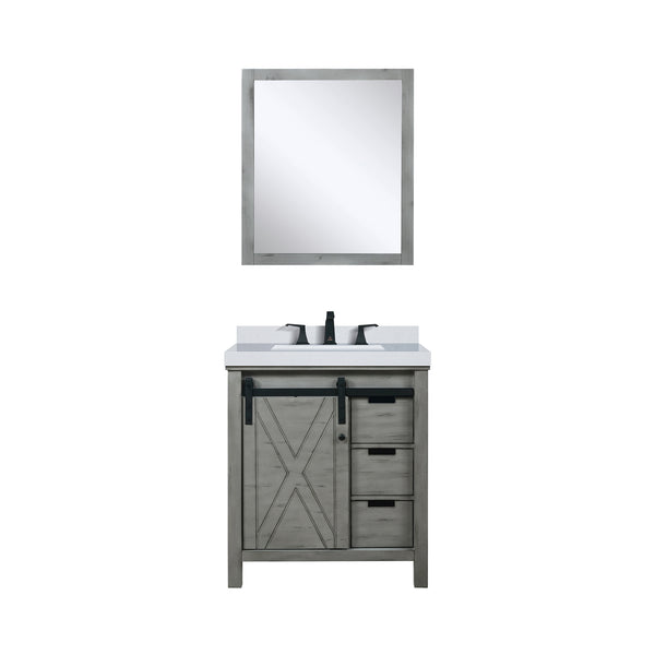 English Elm Ash Grey Bath Vanity 30x22 with White Quartz Top, Matte Black Faucet, 28in Mirror, Scratch-Resistant Finish B2731S01275