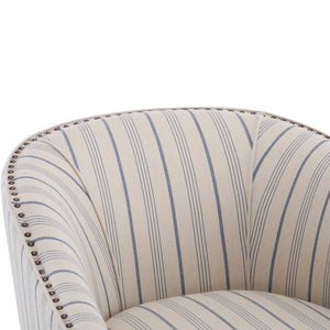 English Elm Christopher Knight Home® - Upholstered Stripe Barrel Chair Beige & Blue Fabric Club Seat with Studs, Plush Cushion, Wood Legs N776P237271S