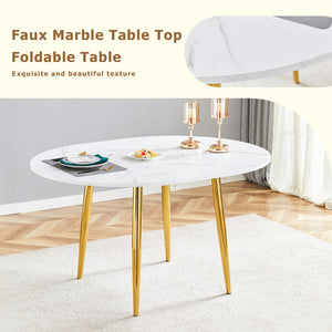 English Elm Table Set Extendable Round Oval Mdf White Gold Legs Six Pu Chairs Modern Dining W1151S03955