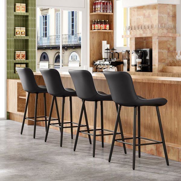 English Elm Counter Stools Set Of 2 - Stylish Mid-Century Modern Faux Leather Chairs For Kitchen & Dining T3623P366861