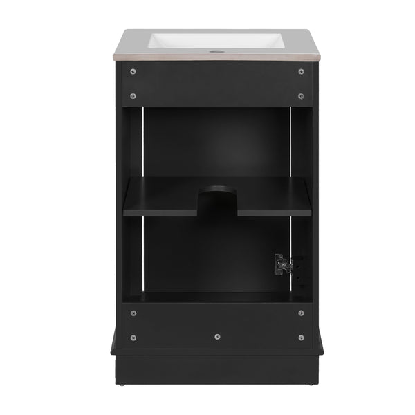 English Elm 20-inch Bathroom Vanity with Ceramic Sink, Modern Freestanding Single Vanity with Soft-Close Doors and Adjustable Shelf for Ample Organized Storage Black N710P317678B