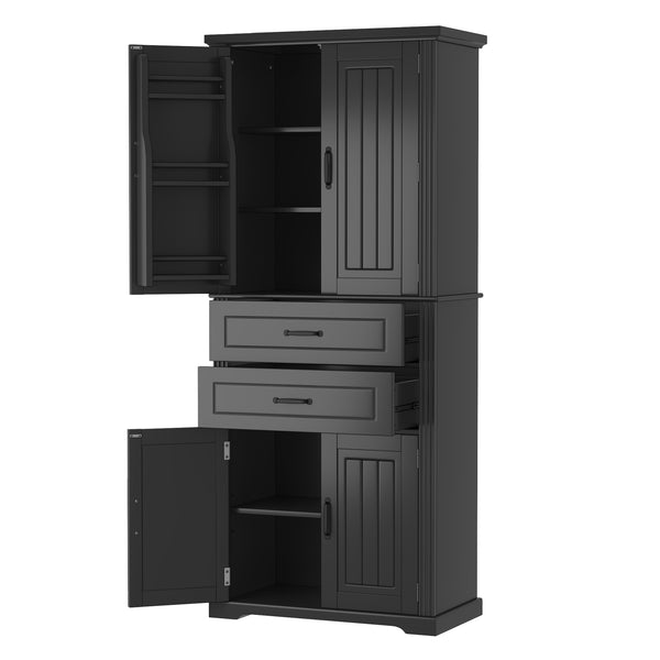 English Elm [video] Floor to Ceiling Matte Storage Cabinet with Drawers Shelves and Adjustable Interior Black N759P407762B