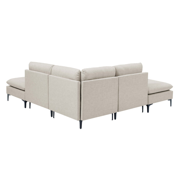 English Elm Linen Upholstered Sectional Sofa with Black Metal Legs Mid-century Modern Living Room Almond B2748S00099