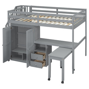 English Elm Queen Murphy Bed with Integrated Desk Cabinet Shelves Space Saving Studio Solution Gray N708S00014E
