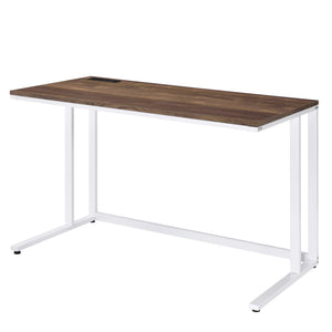 English Elm Walnut Writing Desk with USB Port and Open Base — Knock-Down Design, Spacious Surface for Workstation White+Walnut B062P209214