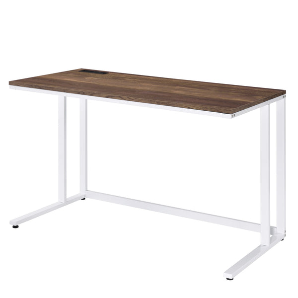 English Elm Walnut Writing Desk with USB Port and Open Base — Knock-Down Design, Spacious Surface for Workstation White+Walnut B062P209214