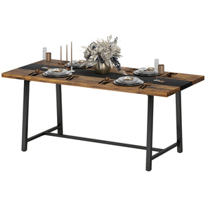 English Elm Homcom Industrial Dining Table Seats 8 Rustic Wood Grain Top Steel Frame W2225P485647