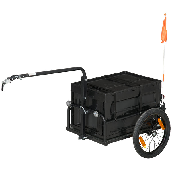 English Elm Aosom Folding Bike Cargo Trailer with Galvanized Base Removable Box and 16 Inch Wheels W2225P200590