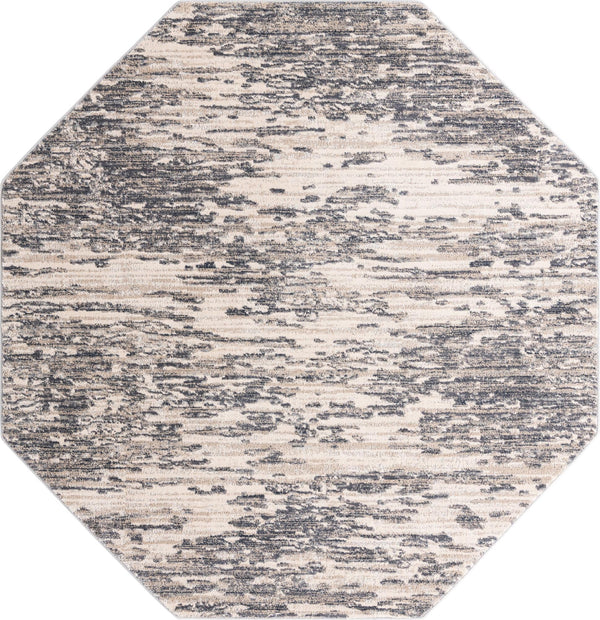 Unique Loom Oasis Water Machine Made Abstract Rug Gray, Ivory/Beige/Blue/Navy Blue 7' 1" x 7' 1"