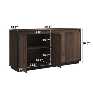 English Elm 4 Door Fluted Sideboard with Built-in Power Outlet Handleless Modern Dining Storage Cabinet Walnut W409P454241