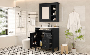 English Elm 30'' Bathroom Vanity Set With Mirror, Modern Freestanding Storage Cabinet & Integrated Sink Design SW000127AAB-1