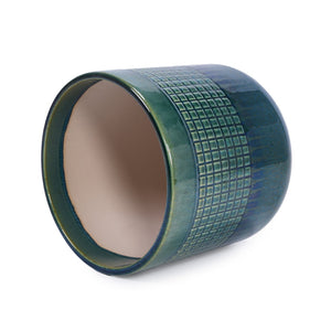 English Elm Set Of 3 Handcrafted Grid Ceramic Planters - Modern Blue-Green Flowerpots For Home & Garden Decor W3273P322259-GIGA