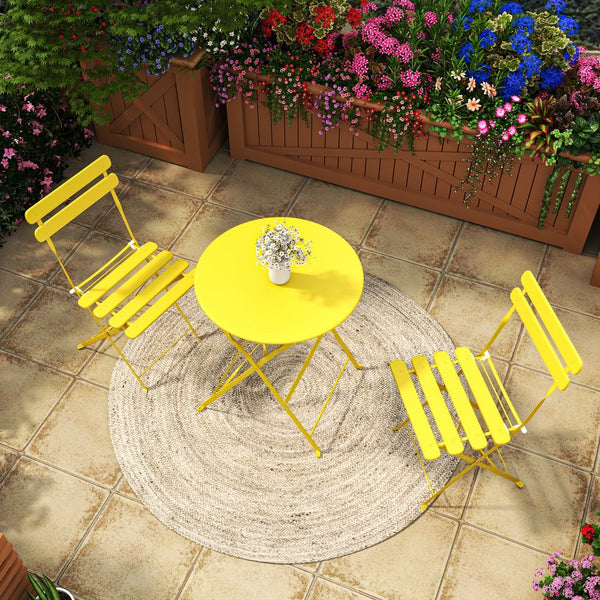 English Elm Bistro Outdoor Folding 3 Piece Patio Set with Powder Coated Steel Frame for Balcony W3979P394151