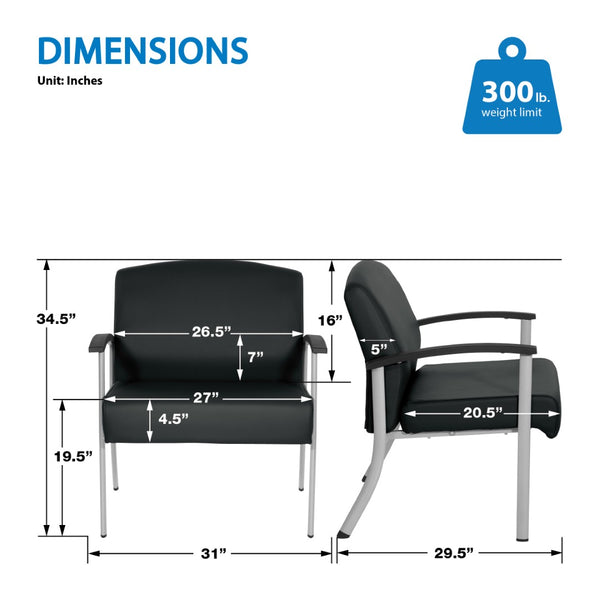 OSP Home Furnishings Healthcare Guest Chair with Steel Frame and Cleanable Upholstery for Waiting Rooms 55099S-R107