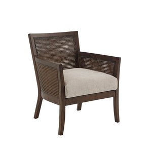 JLA Home Madison Park - Cane Madison Park Diedra Armchair — Espresso Wood Frame, Woven Cane Back, Tan Upholstery, Farmhouse Accent Chair MP100-1075