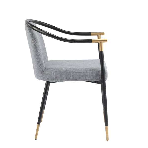 English Elm Christopher Knight Home® - Modern Upholstered Dining Chair with Gold-Tip Accents, Metal Armrests, Heathered Fabric, Set of Two Grey+Black 35.75 L x 22.75 W x 22.5 H N776P195378D