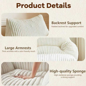 English Elm Curved Corduroy Suede Lounger with Ottoman Ergonomic Support for Modern Small Spaces White W3737P423421