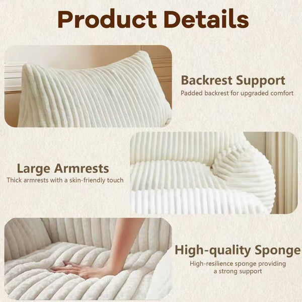 English Elm Curved Corduroy Suede Lounger with Ottoman Ergonomic Support for Modern Small Spaces White W3737P423421