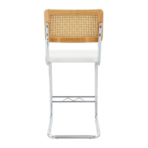 English Elm Natural Rattan Backrest Counter Stools Set of 4 with Chrome Legs and Pu Leather Seats W2920S00106